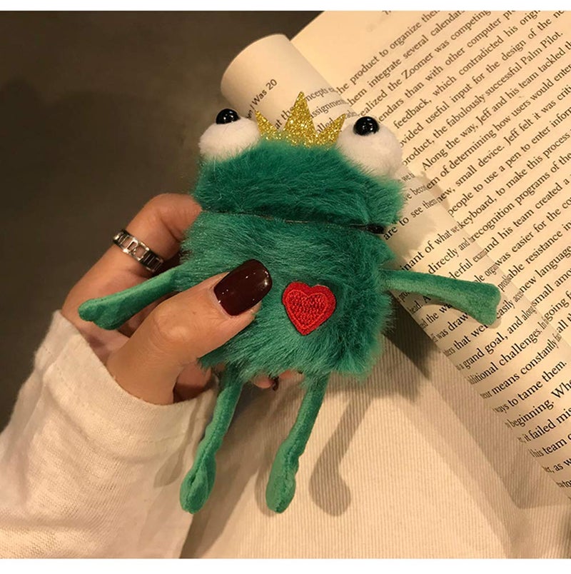 SGVAHY Furry Case for AirPods 1&2 Funny Cute 3D Cartoon Plush Design Frog Soft Warm Fluffy Cover with Keychain Kawaii Anti-Fall Protective Case Women Girls - Image 5